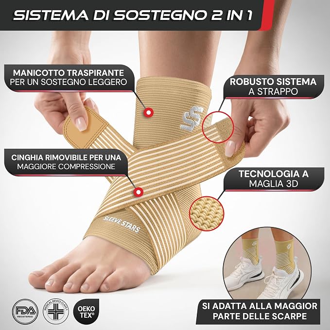 Sleeve Stars Ankle Brace for Women & Men, Ankle Wrap for Sprain, Compression Sleeve for Plantar Fasciitis Relief, Easy Customizable Support: w/ Removable Strap (Pair/M:10"-12"/Beige)