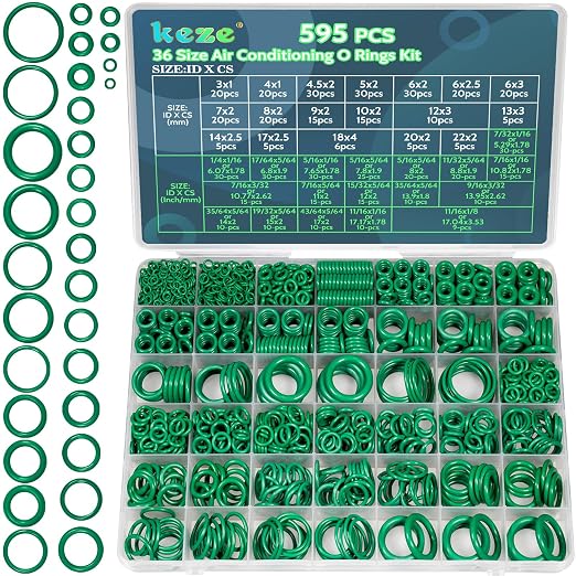 KEZE 595 Pcs 36 Size Air Conditioning O Ring Kit and 1540 Pcs 32 Size Rubber O-Ring for Compressor Automotive A/C Plumbing Repair