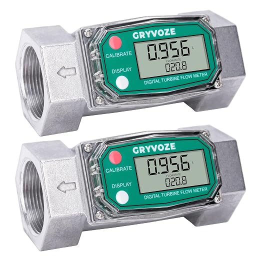 2PCS 1.5 Inch Digital Turbine Flow Meter, 10.5-74 GPM Inline NPT Fuel Flowmeter with LCD Display for Water, Diesel, Gas Oil, Gasoline, and Other Liquids - Supports Gallon, QTS, PTS, L, m³