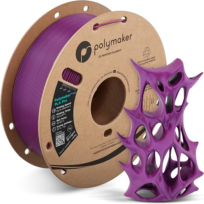 Polymaker PLA Pro 3D Printing Filament Metallic Plum 1.75mm 1KG, High-Impact Tough PLA, Fast Printing up to 300mm/s, High Speed New Formula, Easy to Print on Most FDM Printers, No Enclosure Required