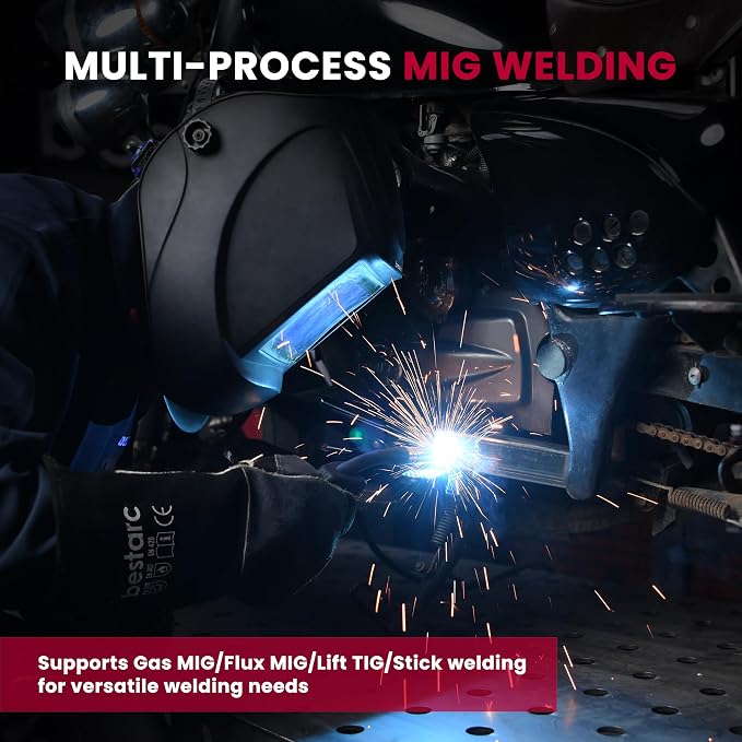 Bestarc 165A MIG Welder, 110V 220V 4 in 1 Gas/Flux Core MIG/Lift TIG/Stick Welder Machine, Large LED Display Welding Machine, IGBT Inverter Welder MIG165 Soild Gasless Synergy MIG Welder