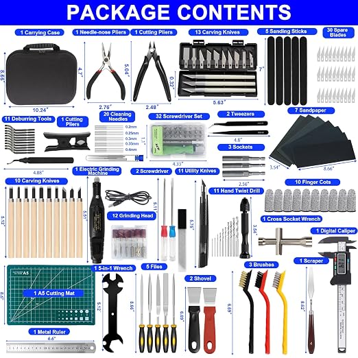3D Printer Tool Kit, 202 Pcs 3D Printer Accessories Includes Deburring Tool, Removal Tools, Digital Caliper, Cutting Mat, Carrying Case, 3D Printing Tool Kit for Finishing, 3D Print Removing, Cleaning