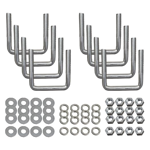 A.A Square U Bolt with Hardware for Boat Trailer, Galvanized Steel, 1/2" Diameter x 3-1/16" x 3-5/16" for 2x3 Beam (8 Pack)