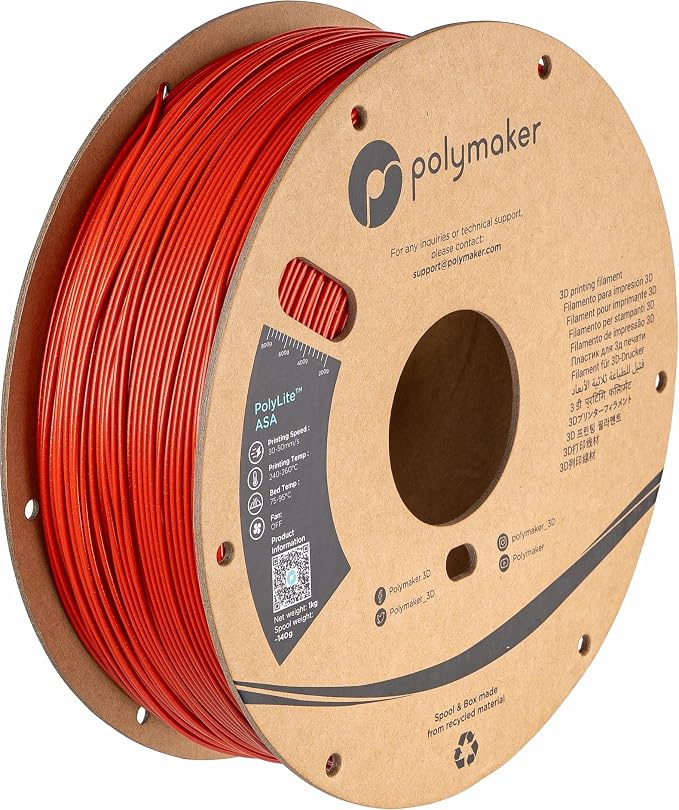 Polymaker ASA Filament 1.75mm Galaxy Red, 1kg ASA 3D Printing Filament, Heat & Weather Resistant - ASA 3D Printer Filament Perfect for Printing Outdoor Functional Parts