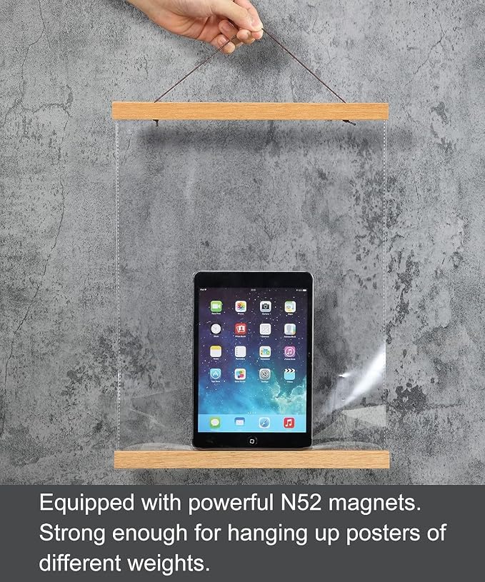 FALAMON Magnetic Poster Hanger Frame, 44x18 44x26 44x34 Teak Wood Magnet Poster Frame for Posters, Prints, Photos, Pictures, Maps, Scrolls, and Canvas Artwork