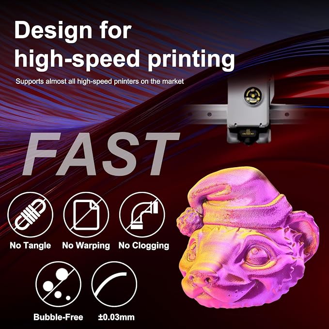 ERYONE Silk Tri Color PLA Filament 3D Printer 1.75mm +/- 0.03mm, Multicolor Filament Tricolor PLA 1KG(2.2lbs) Cardboard Spool, Red Gold Purple