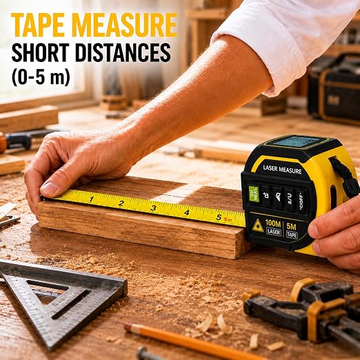 4-in-1 Digital Laser Tape Measure, 16FT Tape, 328FT Distance Meter | 33FT cross-line laser, area, volume and ceiling height for room measurements, flooring, furniture layout and home remodeling