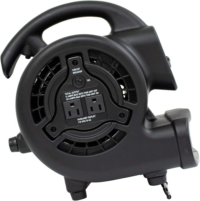 XPOWER P-80A Mini Mighty 138 W 600 CFM Centrifugal Air Mover, Carpet Dryer, Floor Fan, Blower, Stackable, Daisy Chain, for Water Damage Restoration, Janitorial, Plumbing, Home Use, Black