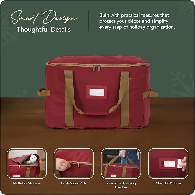 Covermates Keepsakes Treasurekeeper Storage Bag - Carrying Handles, ID Window - Holiday Storage, Red