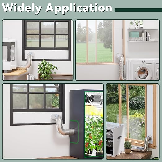 Flehomo Window Vent Kit for 3" and 4" Diameter Hose, Include Vent Cover with Self-Closing Flaps, Adjustable Window Vent Kit for Exhaust Hose of 3D Printer, Laser Engraver and Dryer