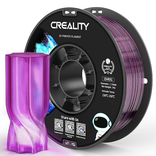 Official Creality PETG 3D Printer Filament 1.75mm 1KG (2.2lbs), High Precision, Strong Toughness, Odorless, Better Flow, Moistureproof 3D Printing CR PETG Filament, Translucent Purple
