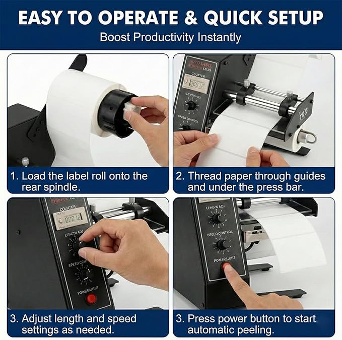 1150D Automatic Label Dispenser, 110V Electric Sticker Peeler with Intelligent Sensing & Auto Counting, 1-8m/min Adjustable Speed Labeling Machine for Multiple Rows, for Warehouse & Retail