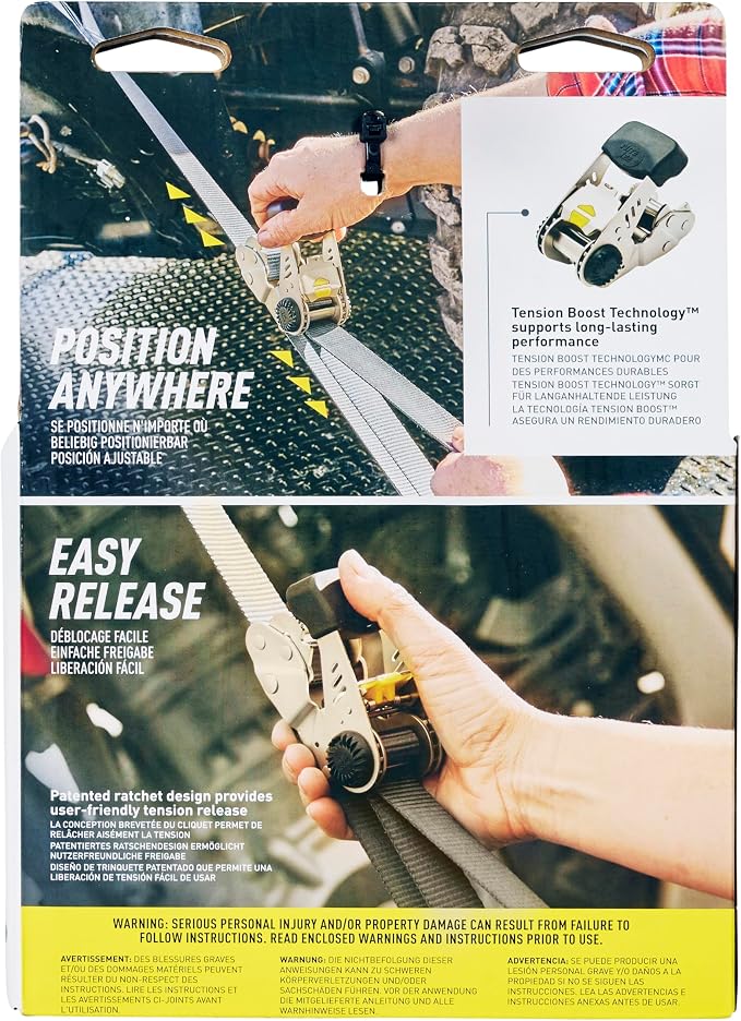 Nite Ize CamJam Ratchet Strap System - Easy-Release Patented Lever Pawl - Tie Down Straps & Ratchet with Adjustable Positioning for Varied Configurations - 1000 lb Working Load Limit - Large (2 Pack)