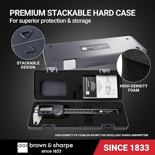 Brown & Sharpe 6" Digital Caliper, IP67 Stainless Steel, Large LCD Display, Locking Screw, ABS/DIFF Measurement, Inch & Millimeter Conversion, High-Contrast Readings