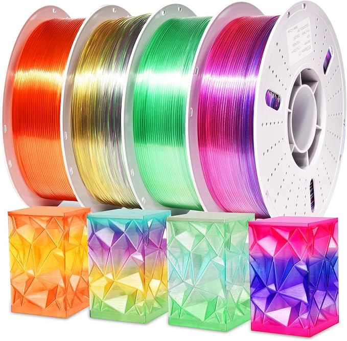 PINBALL Rainbow PETG 3D Printer Filament 1.75mm, Multicolor Translucent PETG Filament Bundle, Accuracy +/- 0.02 mm, 4kg in Total