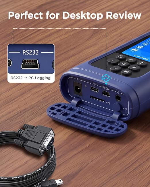 CRY2832-2 Lite Data Logging Sound Level Meter, 24-143dBA,Leq/Lmax/Lmin/Lpeak,Data Record&Export, USB/RS232, Professional Noise Monitoring and Desktop Review for Long-Term Noise Tracking