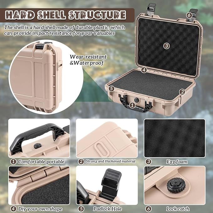 Relaxweex 1 Pcs Waterproof Hard Case with DIY Customizable Foam Insert Portable Protective Case with Knife for Camera Drones Equipments Tools Test Instruments(Tan,22.4 x 16.1 x 10.2 Inch)