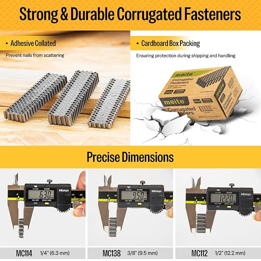 meite Corrugated Fasteners MC114 25 Gauge 1-Inch Crown 1/4-Inch Length Corrugated W Fastener Staples 8,000 PCS/Case (1 Case Pack)