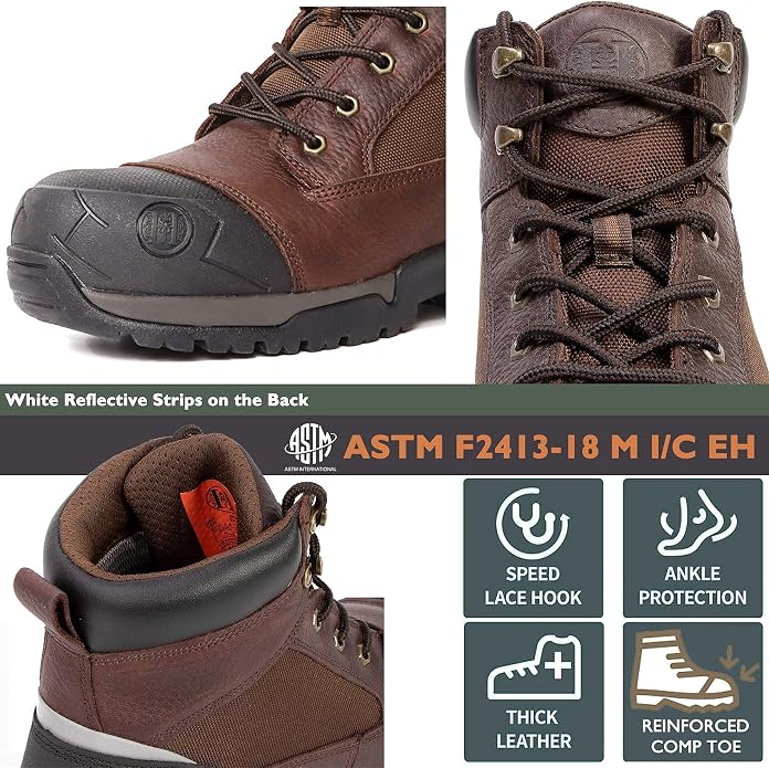 Work Boots for Men, 6" Composite Toe Waterproof Mens Work Boots, Non-Slip Puncture-Proof Safety Anti-Static Working Shoes 81N03