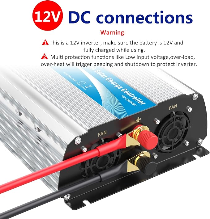 1200W Power Inverter DC12 Volt to AC 120 Volt with 20A Solar Charge Controller and Remote Control & USB Port for RV Truck Solar System