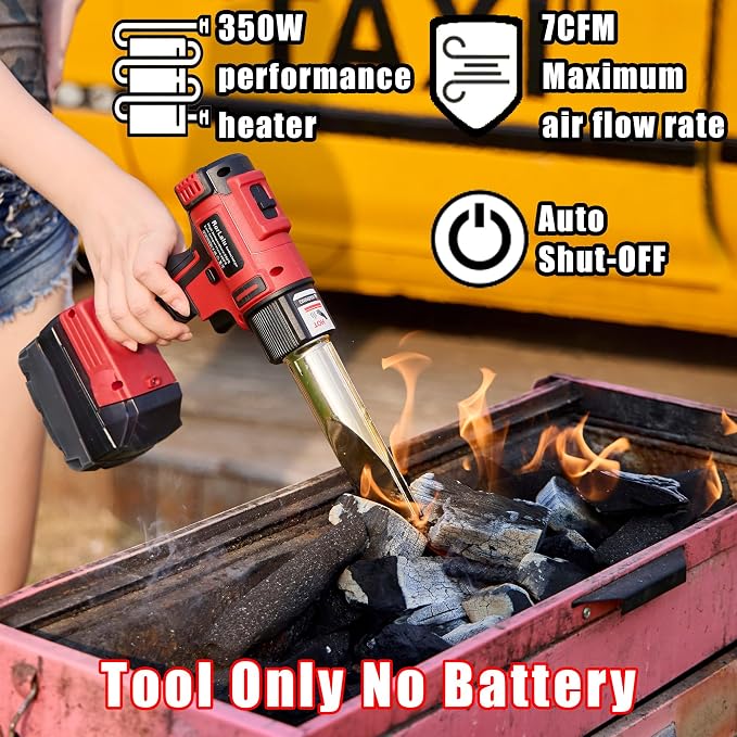 Cordless Heat Gun,350W Hot Air Gun,Variable Temp 572°F(300°C)-1022°F(550°C) & 2 Speed, Compatible with Milwaukee Battery, for Shrink Wrapping, Welding, Paint Stripping(Battery Not Included)