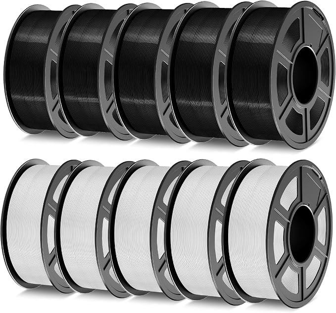 TECBEARS PETG Filament 1.75mm, 3D Printer Filament Bundle 10KG, 1kg per Spool, Pack of 10, Black+White