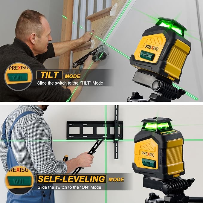 PREXISO 215Ft Laser Measure with Entension for Diagonal Measuring & PREXISO 360° Laser Level with Tripod, 100Ft Dual Power Self Leveling