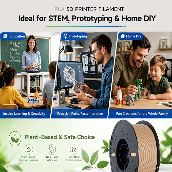 Kingroon PLA 3D Printer Filament, Dimensional Accuracy +/- 0.02 mm, 1 kg Spool(2.2lbs), 1.75 mm, Light apricot