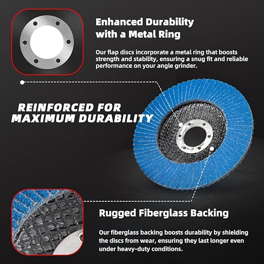 50 Pack 60 Grit T29 Zirconia Flap Discs 4.5" x 7/8" T27 for 4 1/2 Inch Angle Grinder Flap Wheels Heavy-Duty Grinding & Sanding Discs for Metal, Wood, Stainless Steel