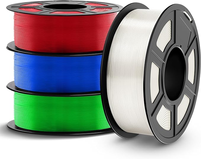 TECBEARS PETG Filament 1.75mm 4KG, 3D Printer Filament Bundle PETG, 4 * 1KG(1320M) Filament High Precision, Dimensional Accuracy ±0.02mm,Transparent with 3 Spools of Transparent Blue/Red/Green