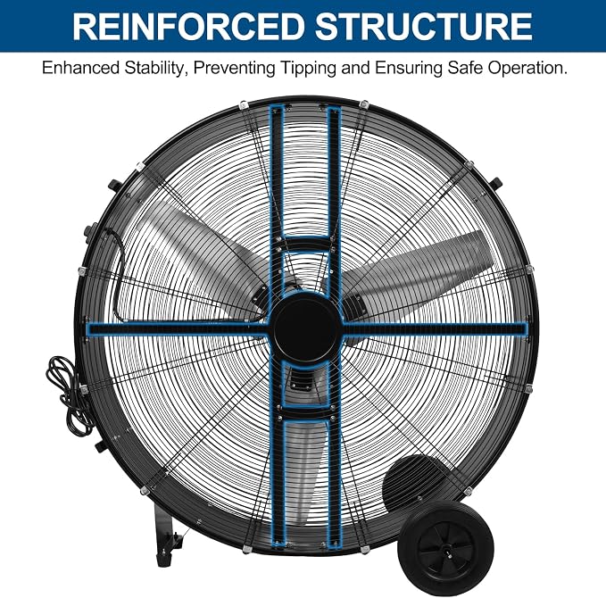 BILT HARD 26800 CFM 42 inch Industrial Drum Fan, 2 Speed Heavy Duty Shop Fan with 4/5HP Powerful Motor for Warehouse, Garage, Industrial and Commercial Use