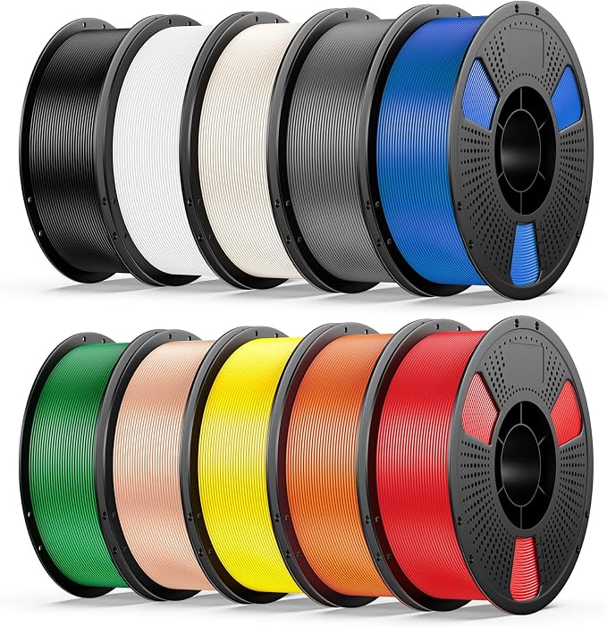 UJOY3D 10kg Elite PLA+ 3D Printer Filament Bundle, 10 Color Pack 3D Printing Filament 1.75mm, 1kg Spool 10 Pack, Black+Jade White+Cream White+Grey+Red+Cobalt Blue+Green+Orange+Yellow+Beige Skin