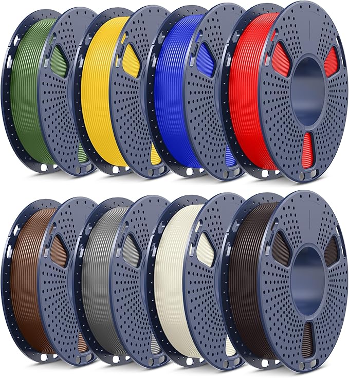 SUNLU PLA Filament 1.75mm Bundle, 3D Printer Filament Bundle 250g, 8 Rolls, 2kg Total, Roasted Chestnut Black+Bone White+Grey+Coffee Brown+Red+Klein Blue+Vivid Yellow+Olive Green