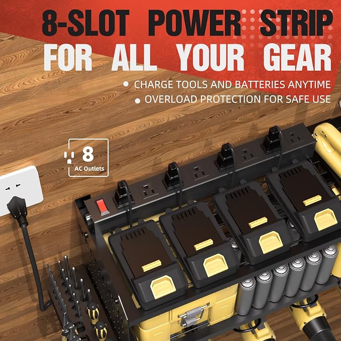 Veitorld Power Tool Organizer with Charging Station, Heavy Duty Modular Wall Mount Rack for Garage & Shed Organization, 9 Drill Holders, Fathers Day Anniversary Birthday Gifts for Men Dad Him Husband