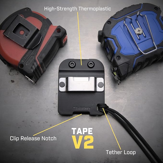 Holstery TapeMaster | Clip-On Tape Measure Holder - Low-Profile Measuring Tape Holster for Your Belt, Tool Bags, Pockets, or Pants