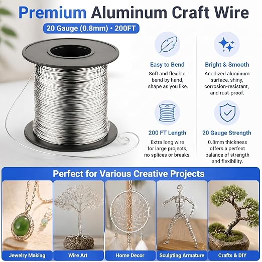 Therwen 200ft 20 Gauge Stainless Steel Wire for Gardening, Electroculture, Bonsai, Jewelry Making Beading DIY Craft Pure Bare Stainless Steel Wire Spool