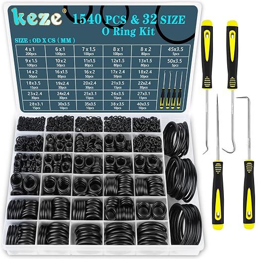 KEZE 595 Pcs 36 Size Air Conditioning O Ring Kit and 1540 Pcs 32 Size Rubber O-Ring for Compressor Automotive A/C Plumbing Repair