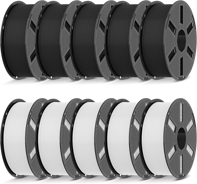 JAYO PLA 3D Printer Filament Bundle 11KG, PLA Filament 1.75mm Bulk, Dimensional Accuracy +/- 0.02mm, 10 Pack 1.1kg Spool (Black*5,White*5)