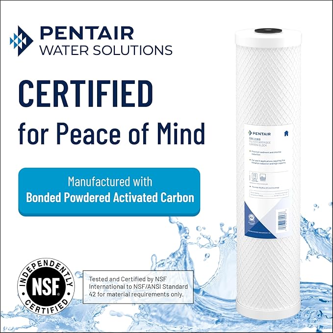 Pentair Pentek CBC-10 Carbon Block Water Filter, 10" x 2.5", Bonded Powdered Activated Carbon (PAC), 0.5 Micron, 20,000 Gallon Capacity, Pack of 2