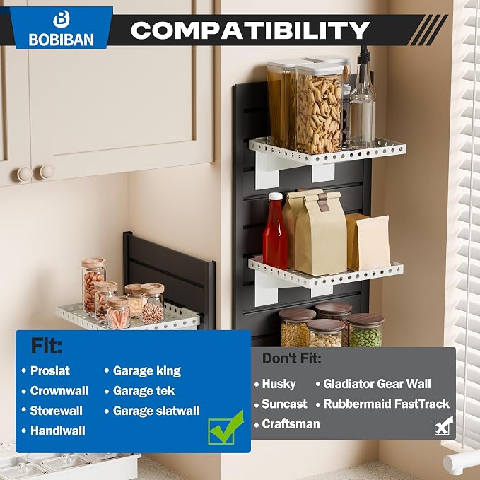 4 Pack Slatwall Shelves, Heavy Duty White Metal Slat Wall Shelf for Retail, Garage, Home Storage, 20 lbs Load Capacity, Universal Slatwall Accessories (10 x 12 Inch-4, White)
