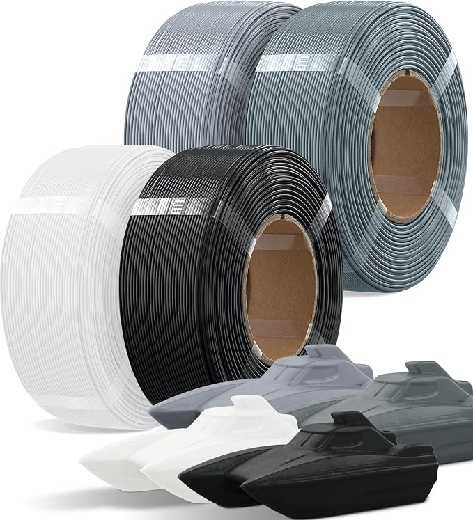 OVERTURE 4KG Bundle Refill PETG 3D Printer Filament 1.75mm, 4 Pack 1kg(2.2lbs), Refilament for Bambu Lab Reusable Spool, Accuracy +/- 0.02 mm(Black+White+Space Gray+Light Gray)