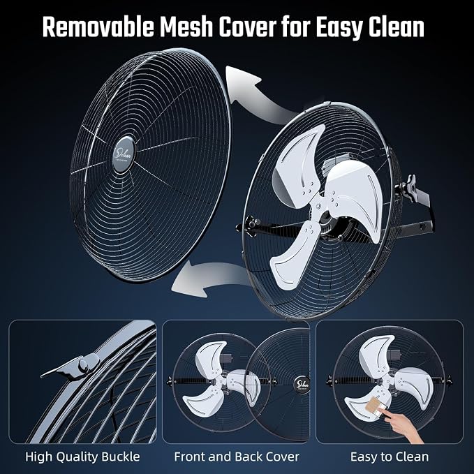 Simple Deluxe 20 Inch Industrial Wall Mount Fan, 4650 CFM 3 Speed Metal Fan for Warehouse, Greenhouse, Workshop, Patio, Factory and Basement, Black 2 Pack