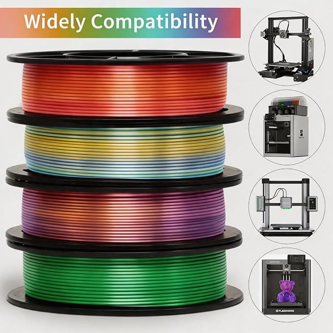 Silk PLA 3D Printer Filament Bundle 1.75mm Filajoy3D Multicolor 3D Printing Filament 250g*4 Dimensional Accuracy +/- 0.02mm for Most FDM 3D Printers
