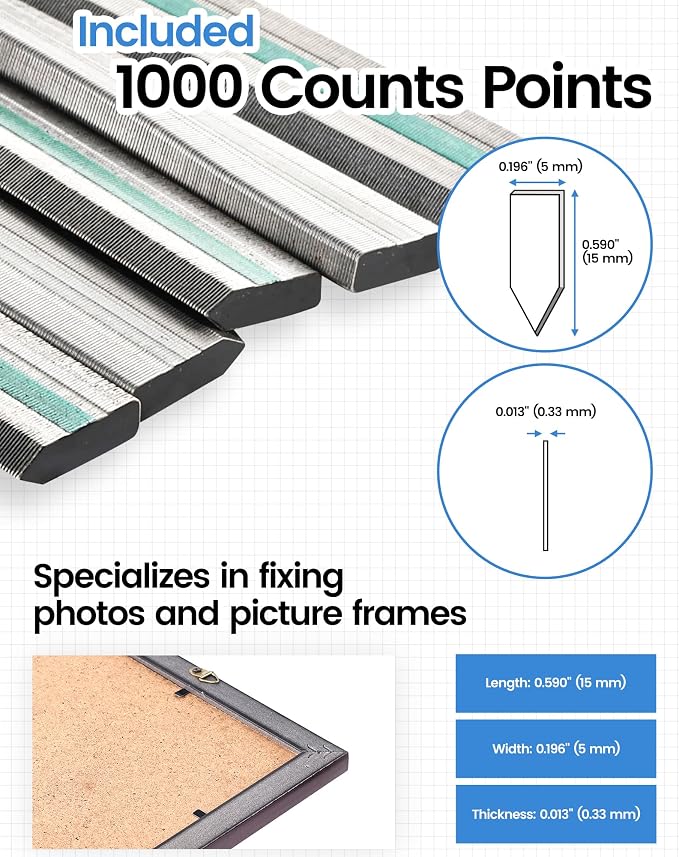 meite Point Driver HM515 Manual Tool with 1000-Count Flexible Point Nails, Picture Framing Tool for DIY Crafts, Frame Point Driver, Picture Frame Stapler/Nailer/Tacker