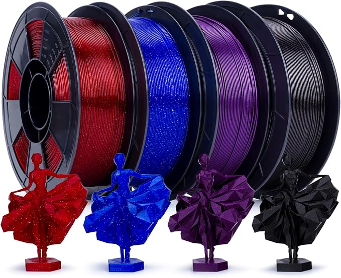 ZIRO 4 Packs Glitter 3D Printer Filament, Twinkle and Diamond Series Bundle, Sparkling Colorful 3D Material, Dimensional Accuracy +/-0.03mm, Fit Most FDM 3D Printer, 2.2lbs x 4 Spool