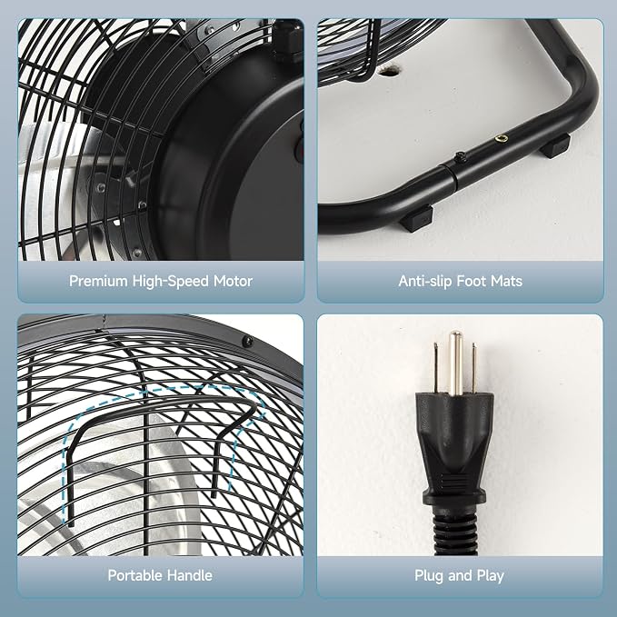 AHAWILL 20" High Velocity Metal Floor Fan with Light,6-Speed Plug-in Fan with Remote & APP,Industrial Fan with Rear Buttons,360° Tilt & 3CCT,Wall Mountable,Anti-Vibration for Garage,Warehouse,Shop,Gym