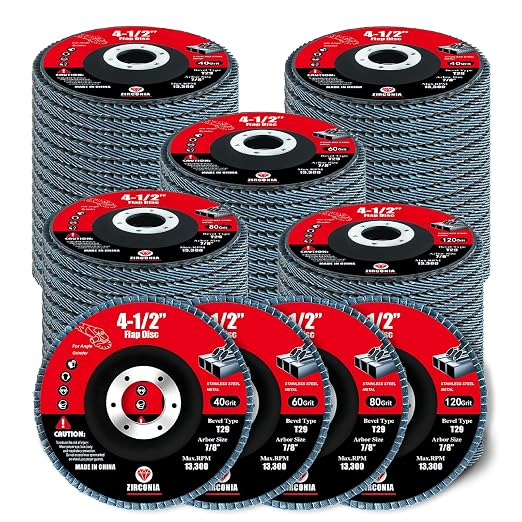 60 Pack Flap Discs 4 1/2 for Angle Grinder, 40/60/80/120 Grit Type 29 Zirconia Abrasive Grinding Wheel, 7/8" Flap Sanding Disc for Metal, Wood, Stainless Steel Finishing