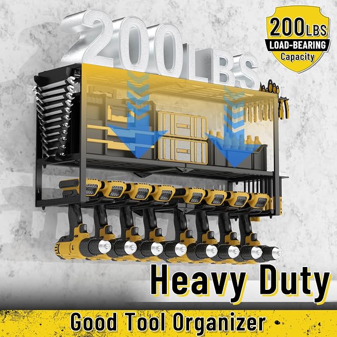 Power Tool Organizer Wall Mount, Heavy Duty 8 Drill Holder Wall Mount, Metal Cordless Tool Shelf, Tool Holder and Storage Rack for Garage Organization Workshop