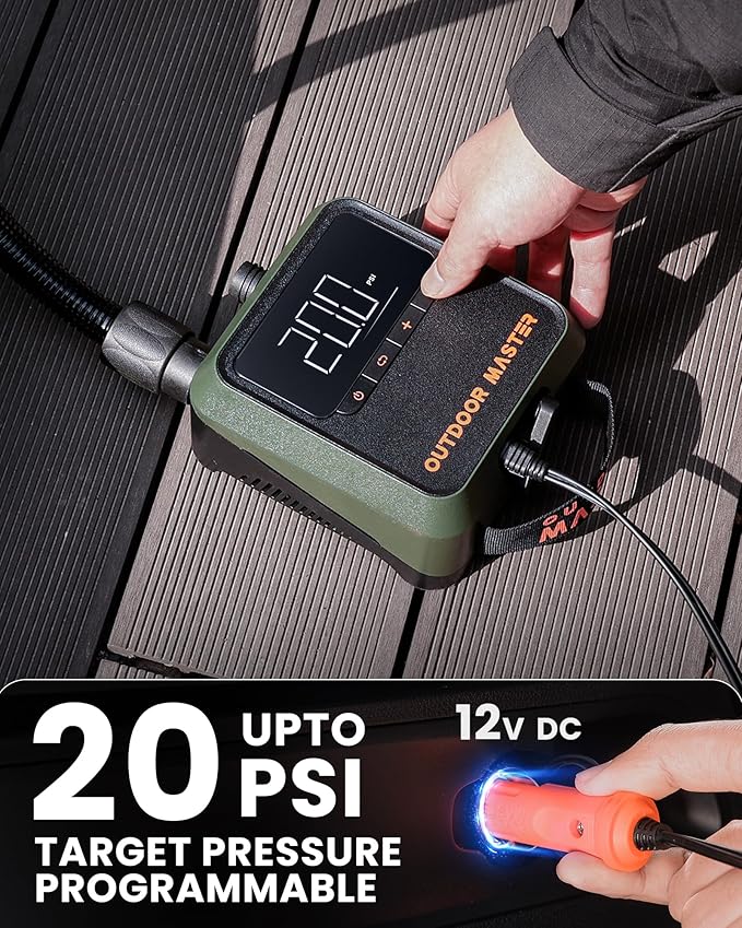 OutdoorMaster The Cachalot 2 Paddle Board Pump, 20PSI High Pressure SUP Air Pump, Dual Stage Inflation & Auto-Off, Deflation Function, 12V DC Car Connector for Inflatable SUP Boards (Non-rechargeable)