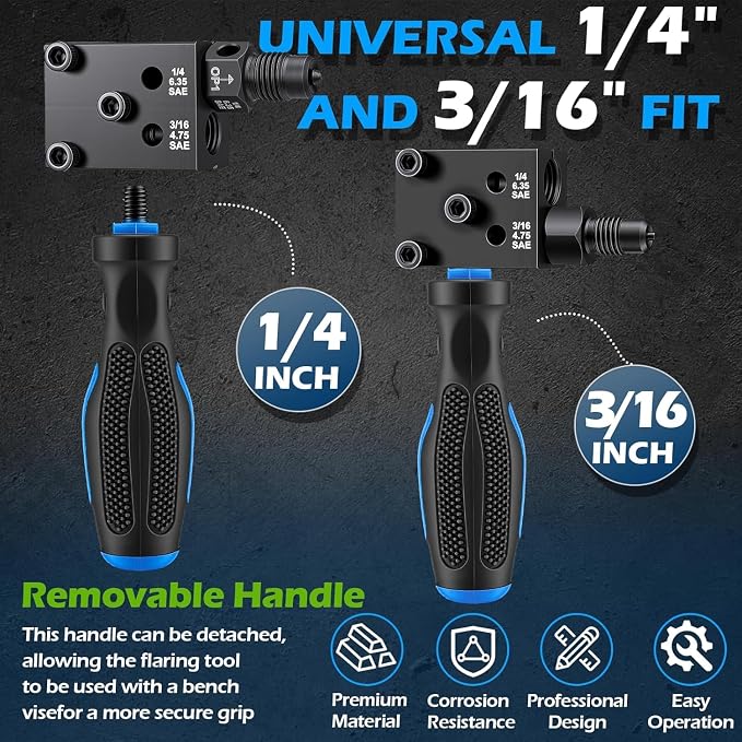 Brake Line Flaring Tool Kit 7-Piece, 3/16" 1/4" SAE Double & Bubble Flare Tool, 45° Flaring Tool for Brake & Fuel Lines, 3/16 Brake Flare Tool for Automotive Hydraulic Repair (7)